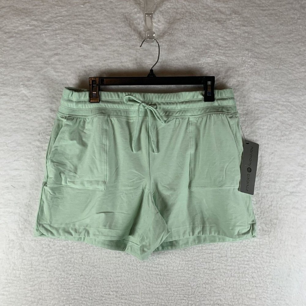 Harmony & Balance Shorts Women's Large Green Stretch‎ High-Waist Drawstring 6895